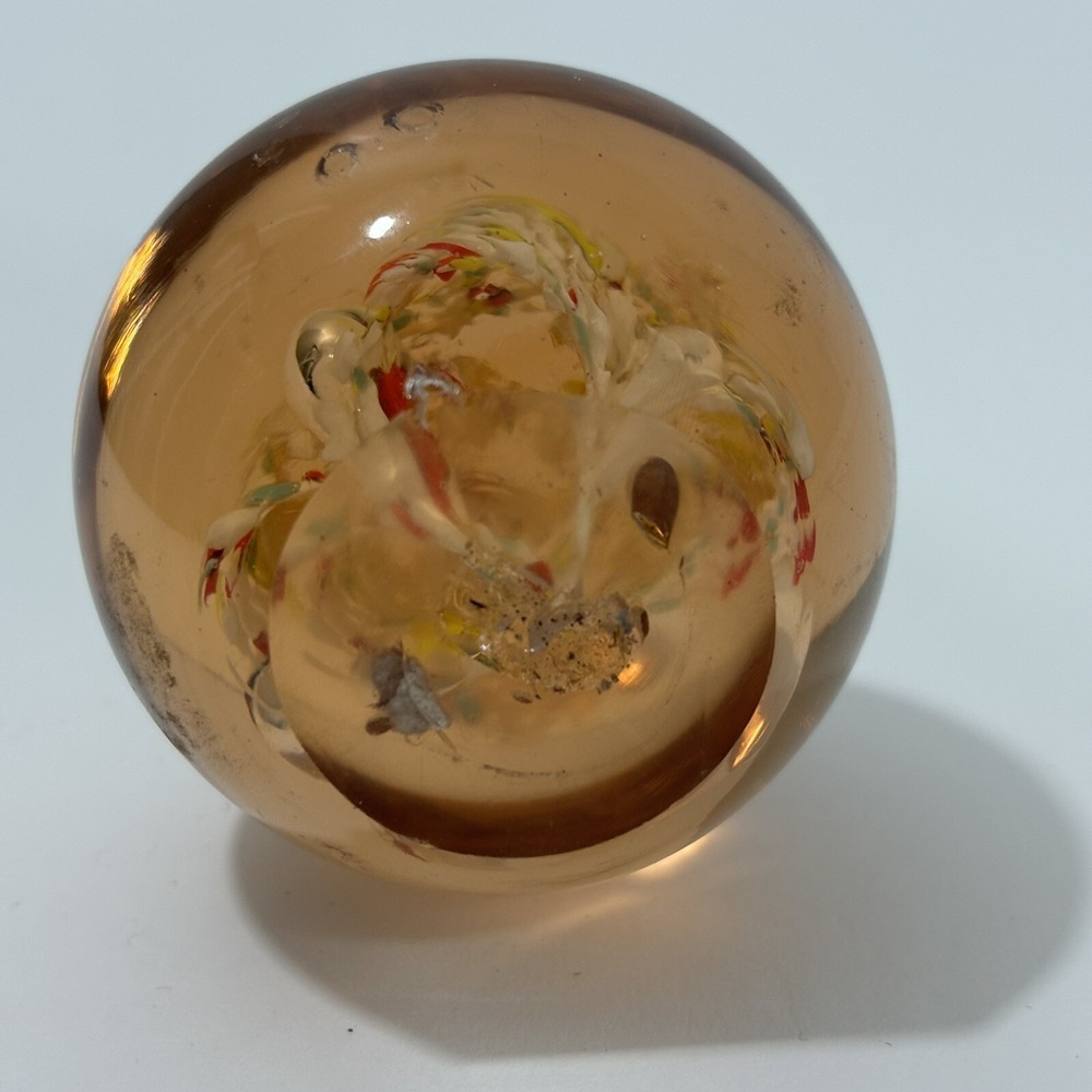Vintage Confetti Paperweight Floral Bubble Art Glass Hand Blown Ball Shaped - Picture 3 of 3
